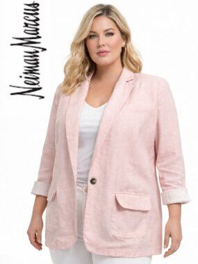 Neiman Marcus Pink Linen Blazer Relaxed Lightweight Size 2X